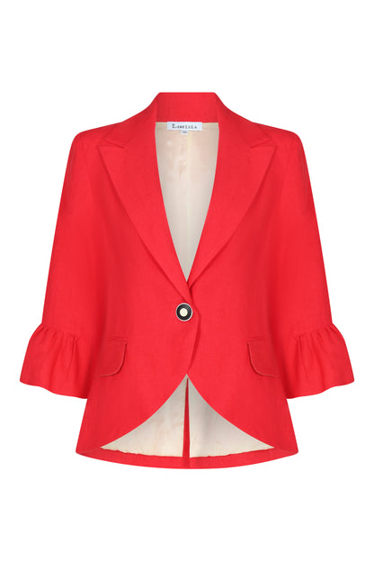 FRILL SLEEVE JACKET | RED LINEN