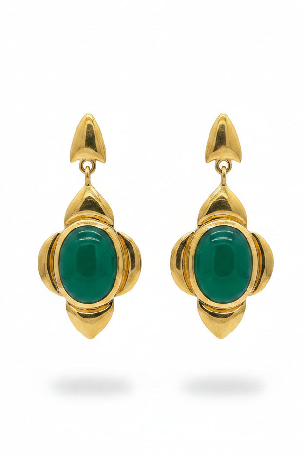 DROP FLOWER GEM EARRINGS - EMERALD