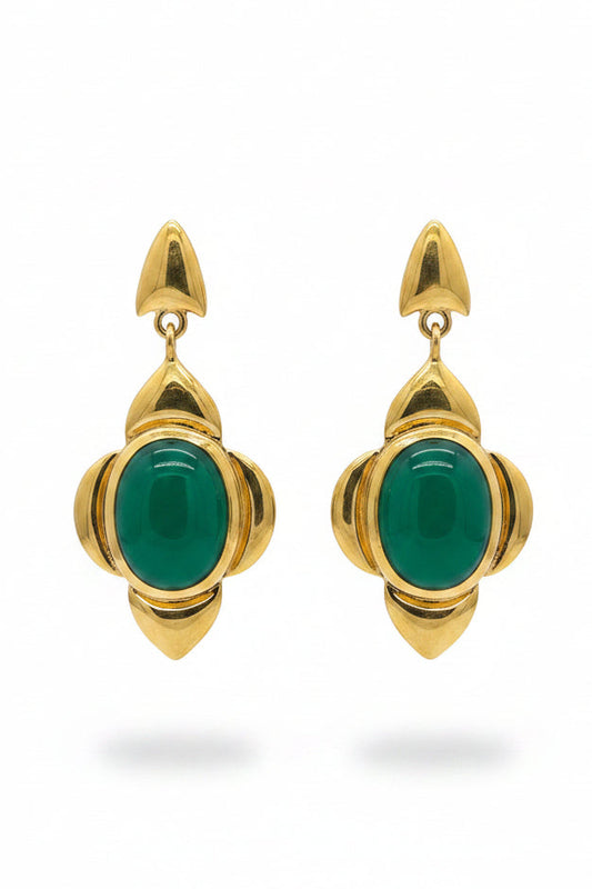 DROP FLOWER GEM EARRINGS - EMERALD