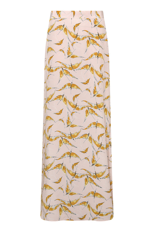 GUINEVERE MAXI SKIRT | PINK SWALLOWS PRINT