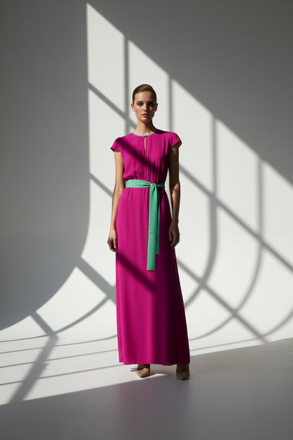 LONG TILLY DRESS | HOT PINK SILK FUJI