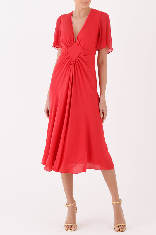 JESSIE DRESS BS | RED SILK GEORGETTE