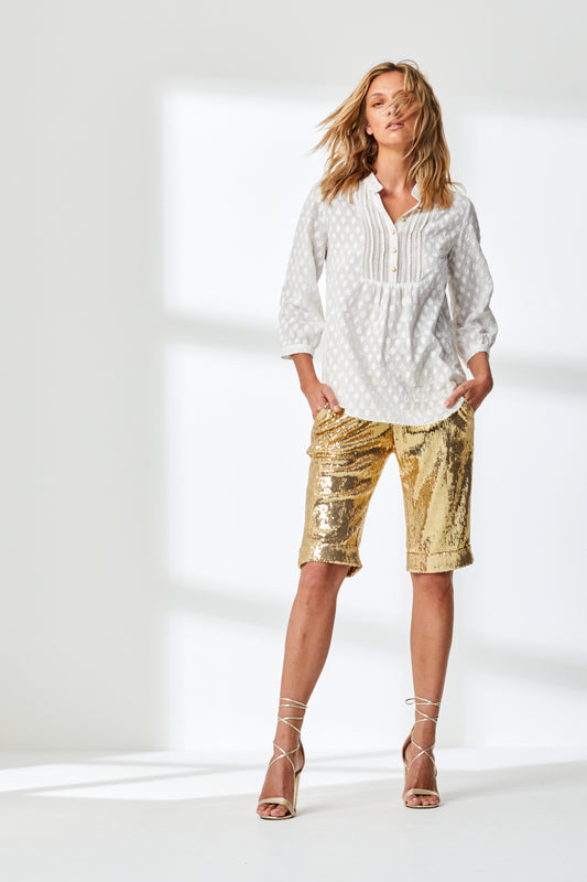 DELPHINE TOP - FAN EMBROIDERED COTTON