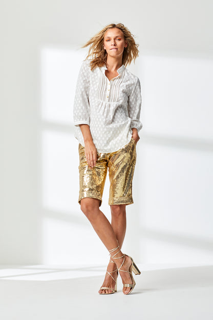 DELPHINE TOP - FAN EMBROIDERED COTTON