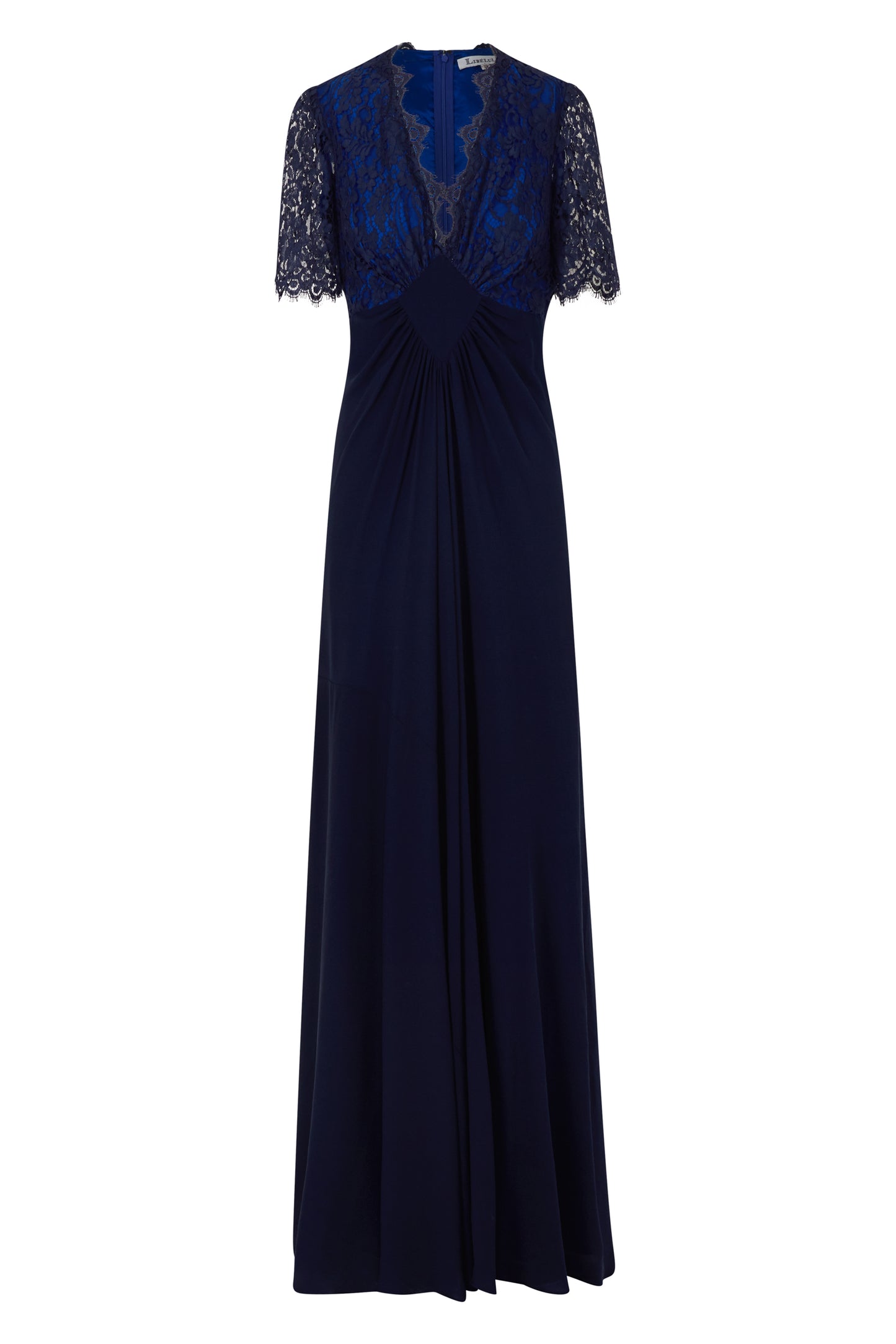 LONG JESSIE DRESS | BLACK AND BLUE LACE & SILK