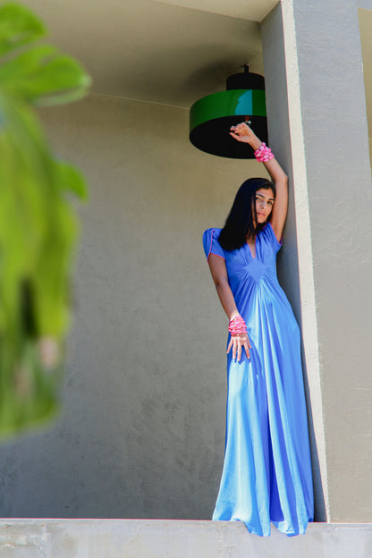LONG JESSIE DRESS | BRIGHT BLUE SILK GEORGETTE