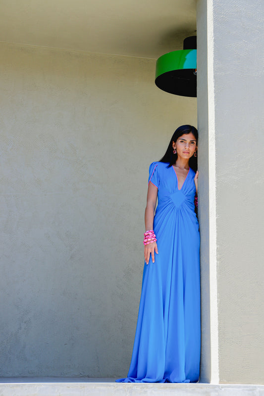LONG JESSIE DRESS | BRIGHT BLUE SILK GEORGETTE