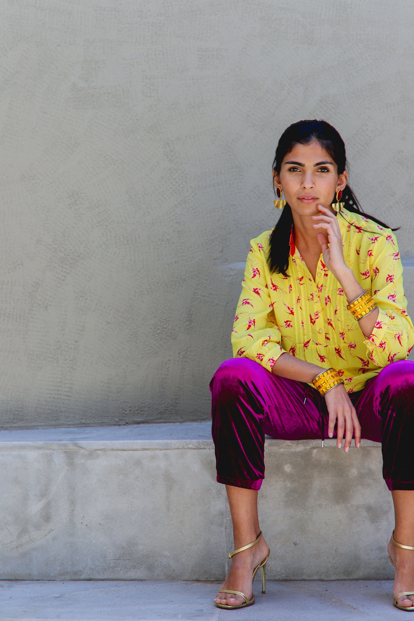 DELPHINE TOP | YELLOW LOVEBIRDS PRINT