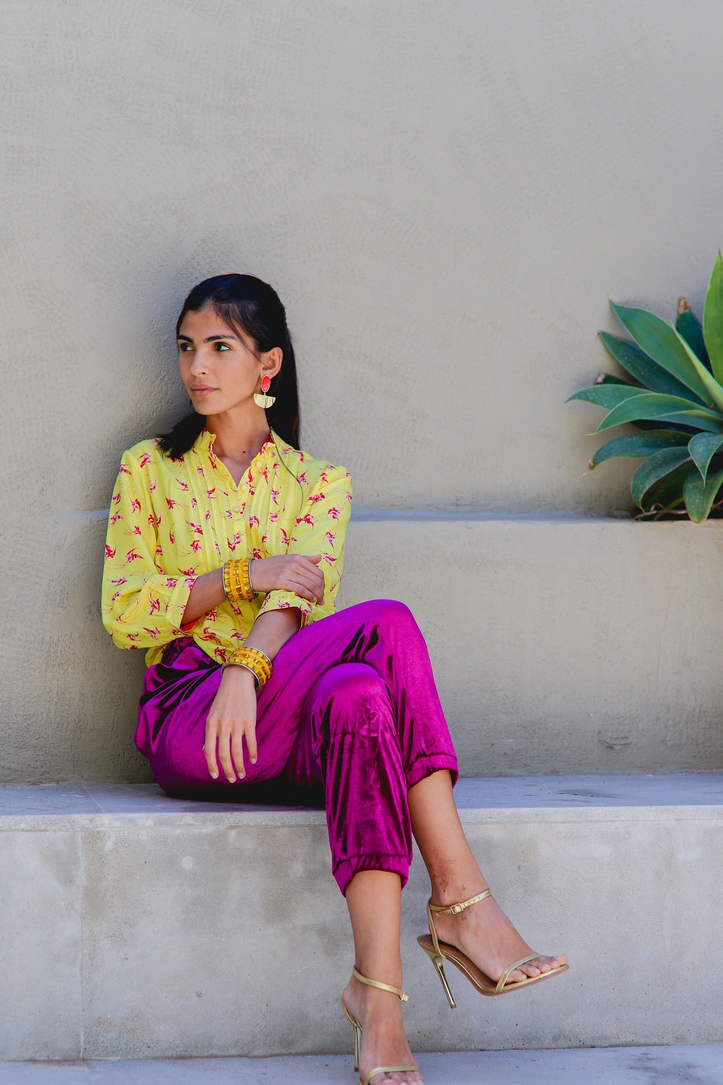 DELPHINE TOP | YELLOW LOVEBIRDS PRINT