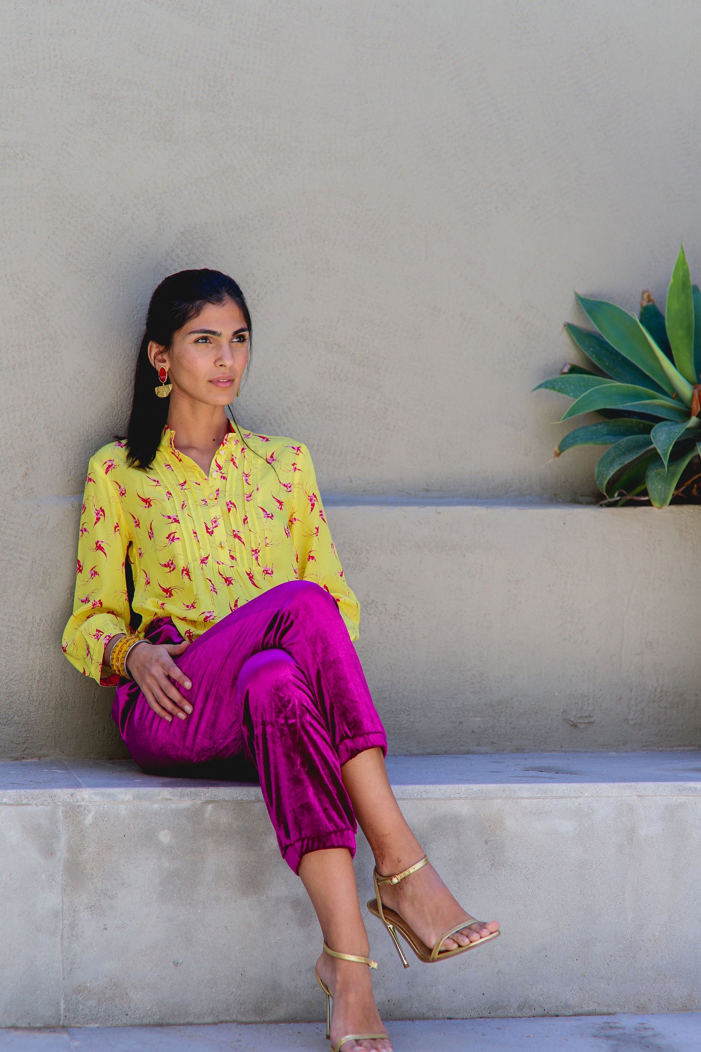 DELPHINE TOP | YELLOW LOVEBIRDS PRINT