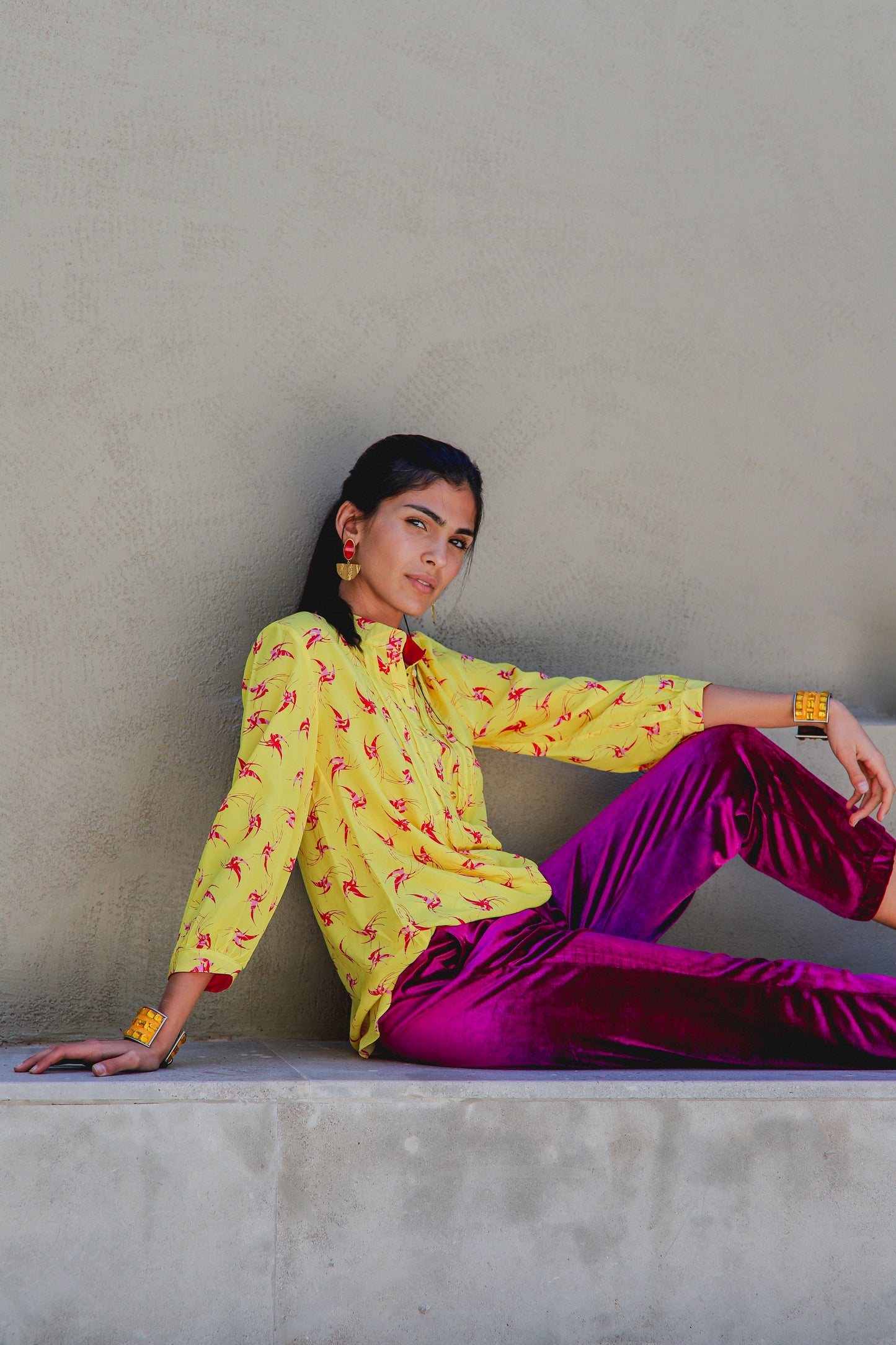 DELPHINE TOP | YELLOW LOVEBIRDS PRINT