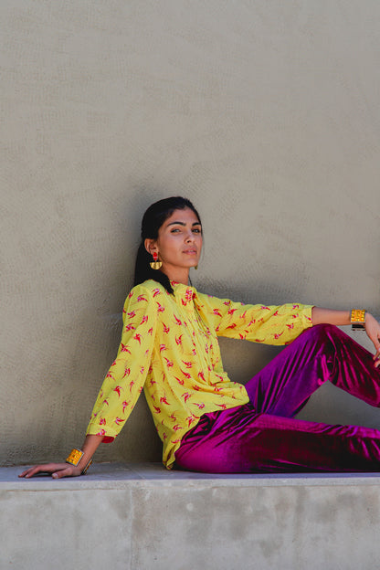 DELPHINE TOP | YELLOW LOVEBIRDS PRINT