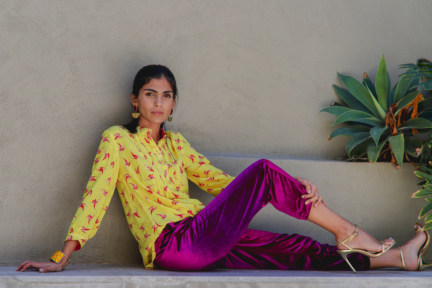 DELPHINE TOP | YELLOW LOVEBIRDS PRINT