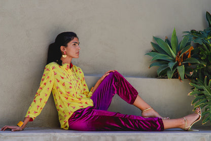 DELPHINE TOP | YELLOW LOVEBIRDS PRINT