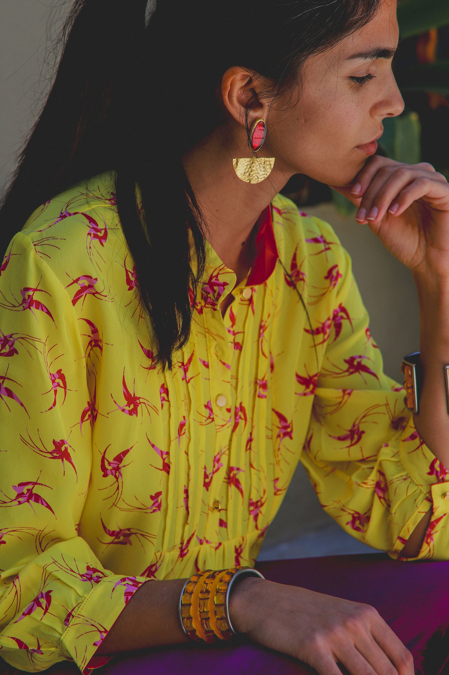 DELPHINE TOP | YELLOW LOVEBIRDS PRINT