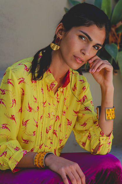 DELPHINE TOP | YELLOW LOVEBIRDS PRINT