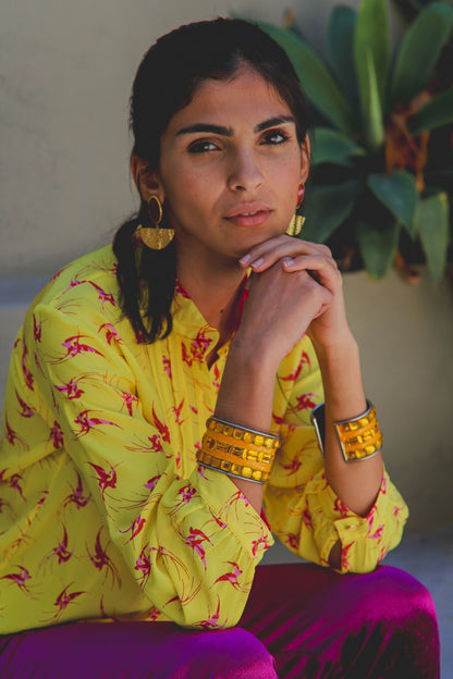 DELPHINE TOP | YELLOW LOVEBIRDS PRINT