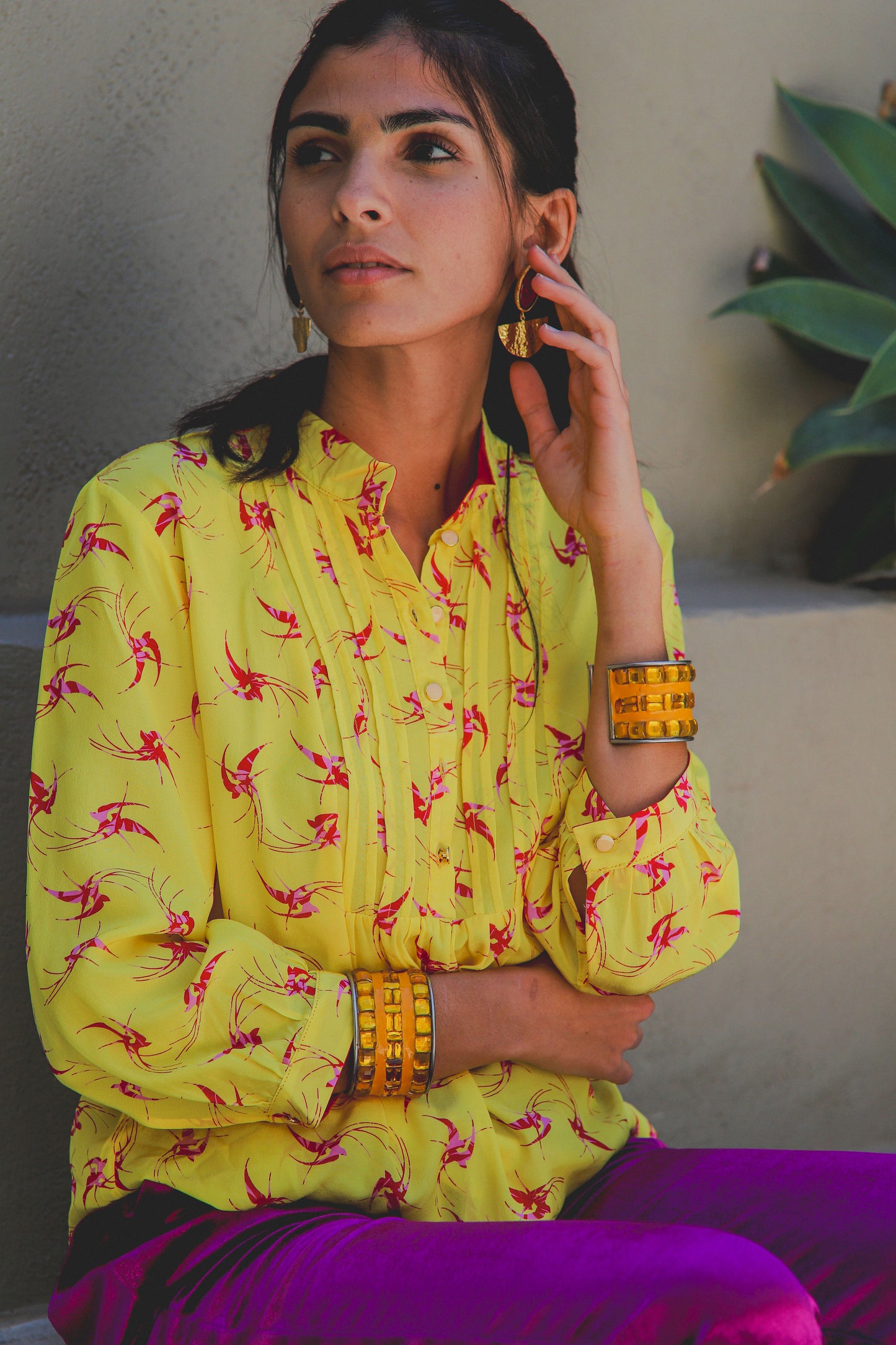 DELPHINE TOP | YELLOW LOVEBIRDS PRINT
