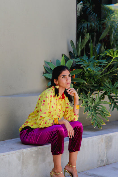 DELPHINE TOP | YELLOW LOVEBIRDS PRINT