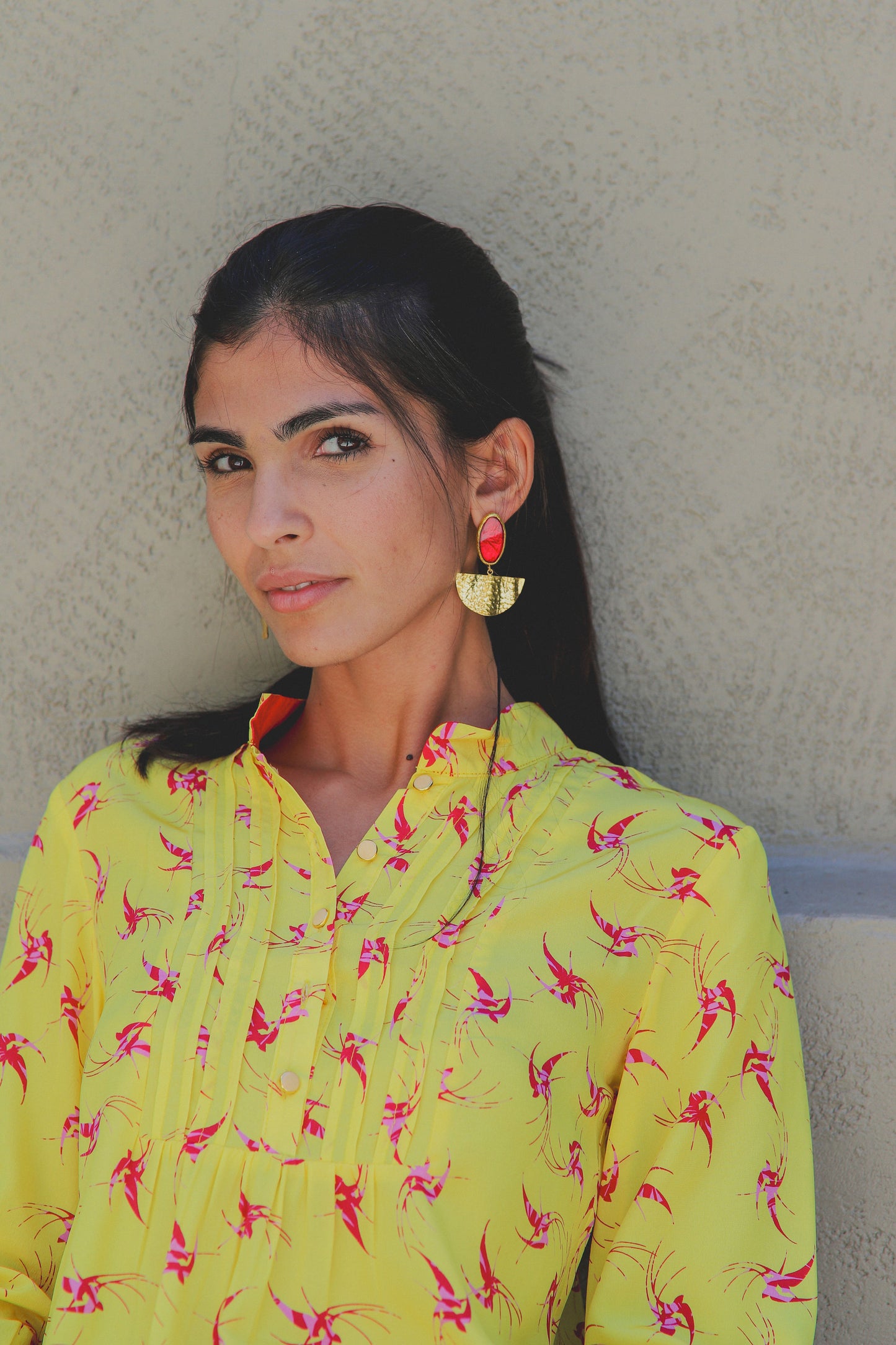 DELPHINE TOP | YELLOW LOVEBIRDS PRINT