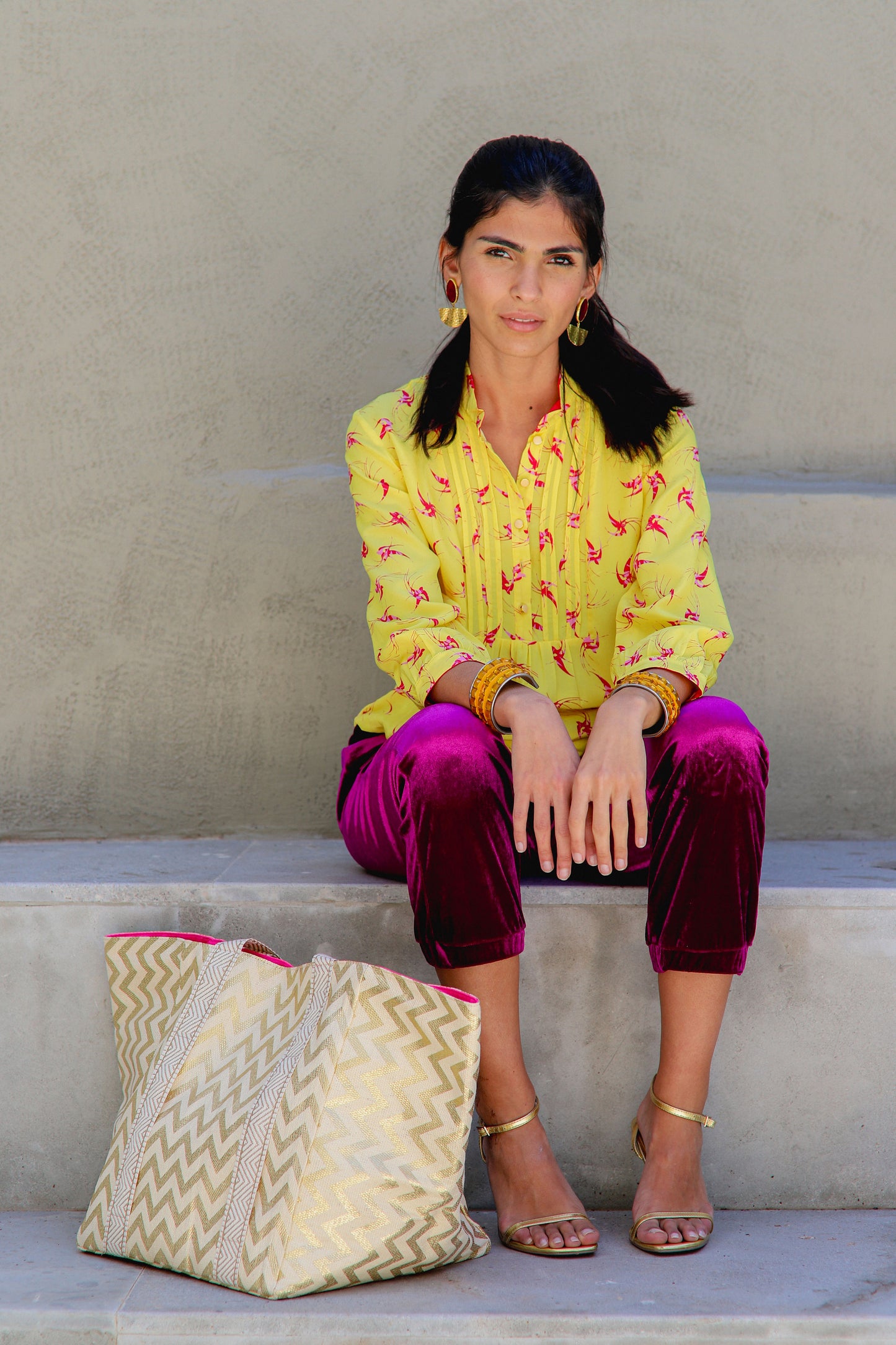 DELPHINE TOP | YELLOW LOVEBIRDS PRINT