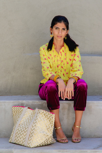 DELPHINE TOP | YELLOW LOVEBIRDS PRINT