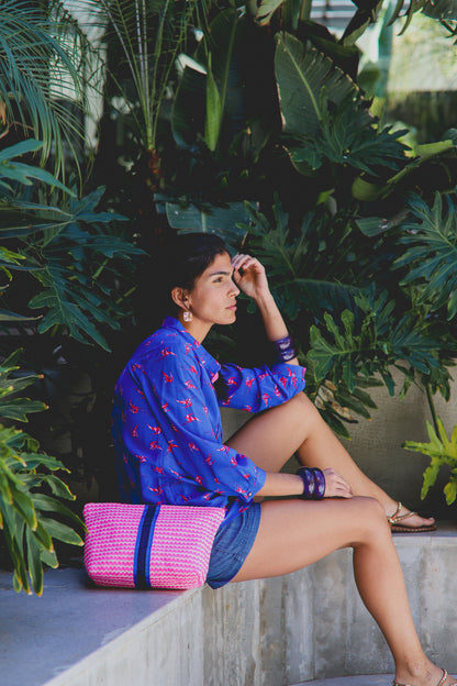 DELPHINE TOP | BLUE LOVEBIRDS PRINT