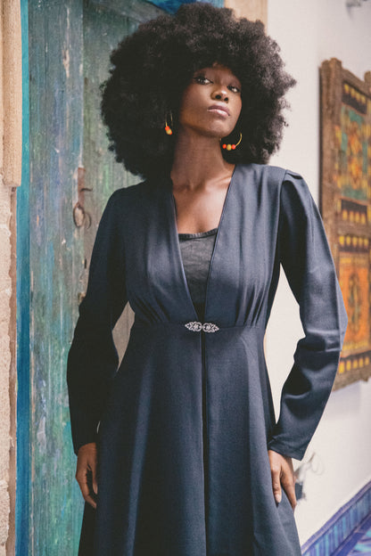 NEW DULWICH COAT | NAVY WOOL CREPE