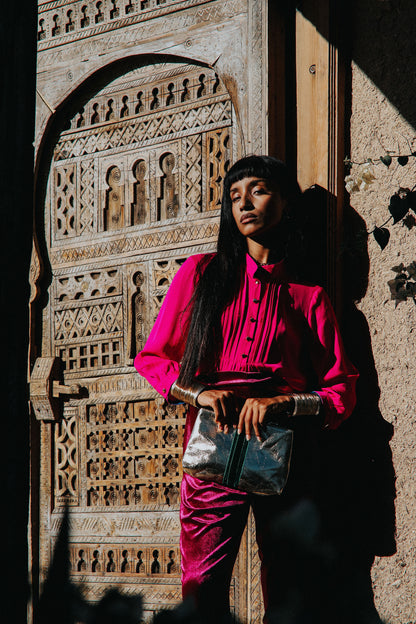 DELPHINE TOP | DEEP PINK SILK GEORGETTE