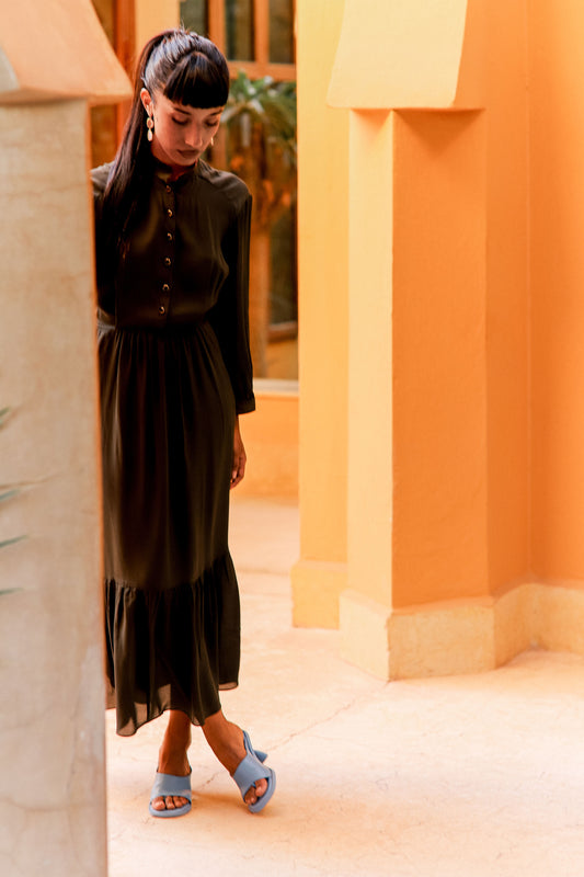 ANASTASIA DRESS | KHAKI SILK GEORGETTE
