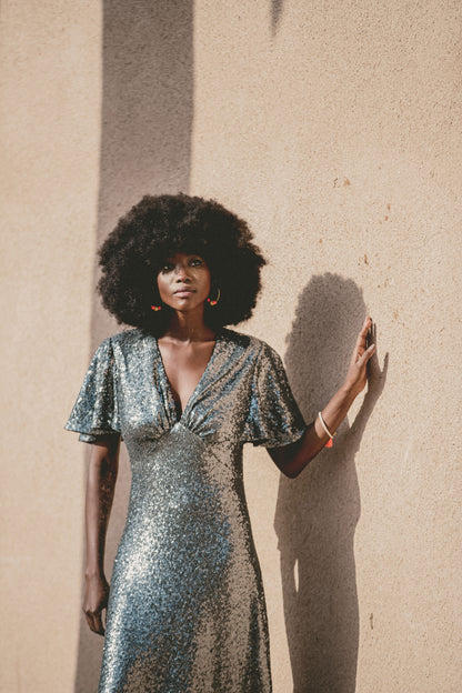 LONG TAMMIM DRESS| SILVER SEQUINS