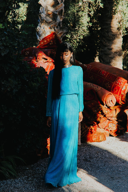 MAXI JOJO DRESS | TURQUOISE ORGANIC PRINT