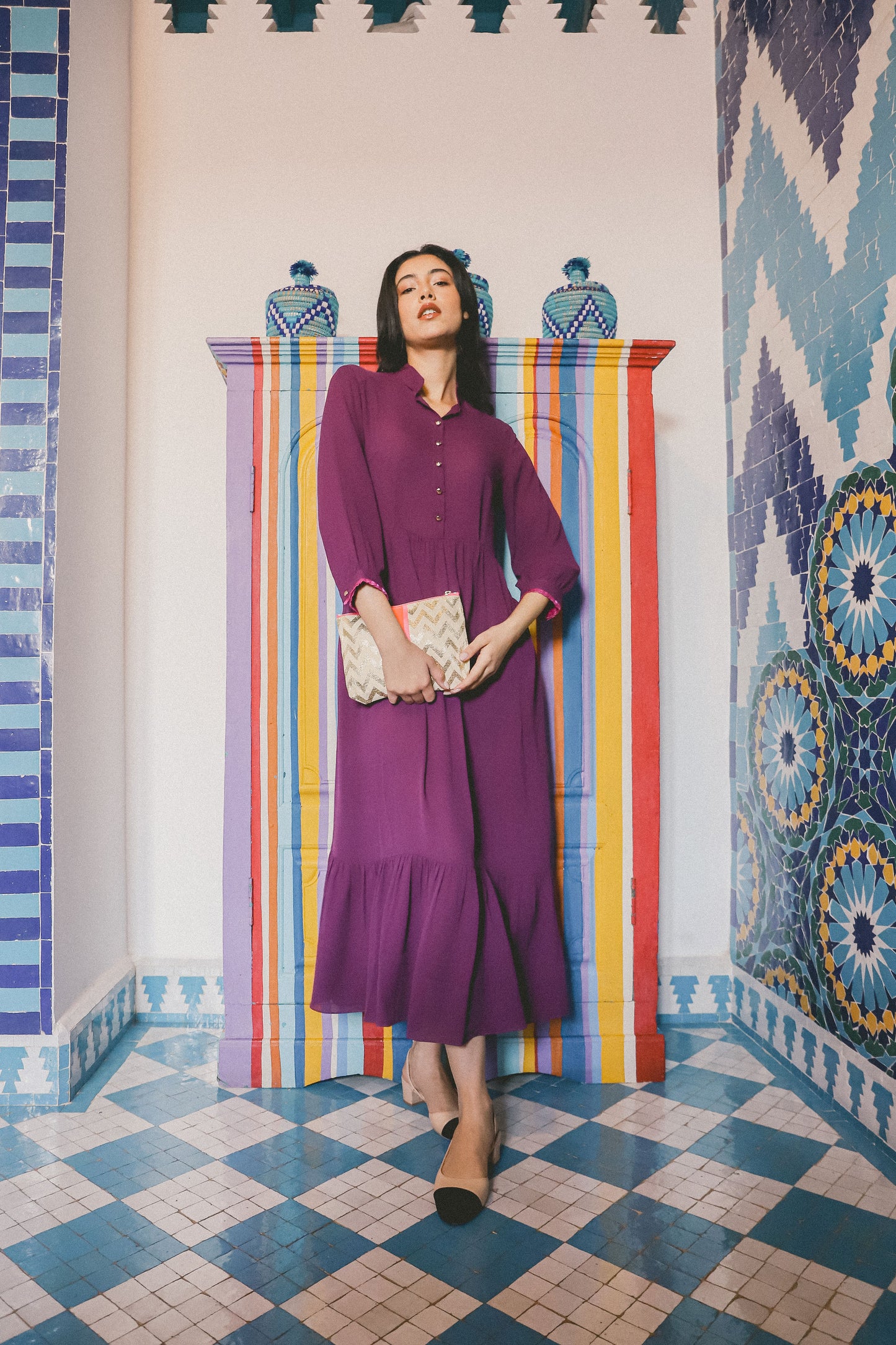 LONGER ANASTASIA DRESS | AUGBERGINE SILK GEORGETTE