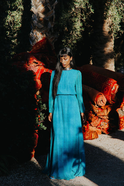 MAXI JOJO DRESS | TURQUOISE ORGANIC PRINT