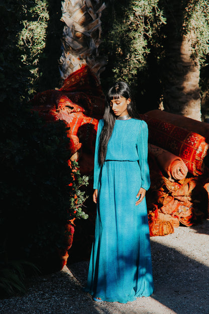 MAXI JOJO DRESS | TURQUOISE ORGANIC PRINT