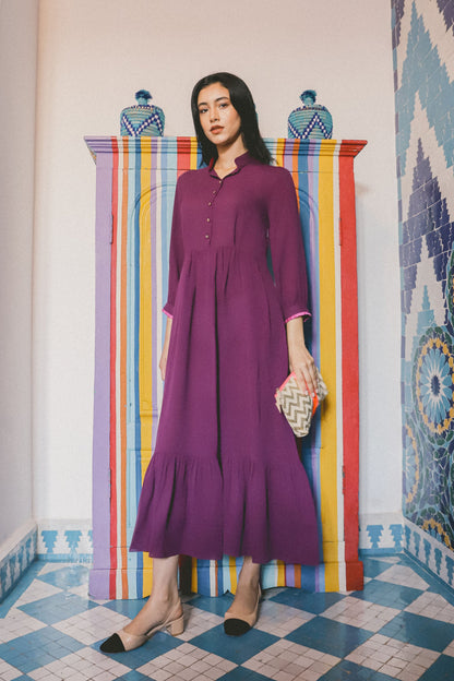 LONGER ANASTASIA DRESS | AUGBERGINE SILK GEORGETTE