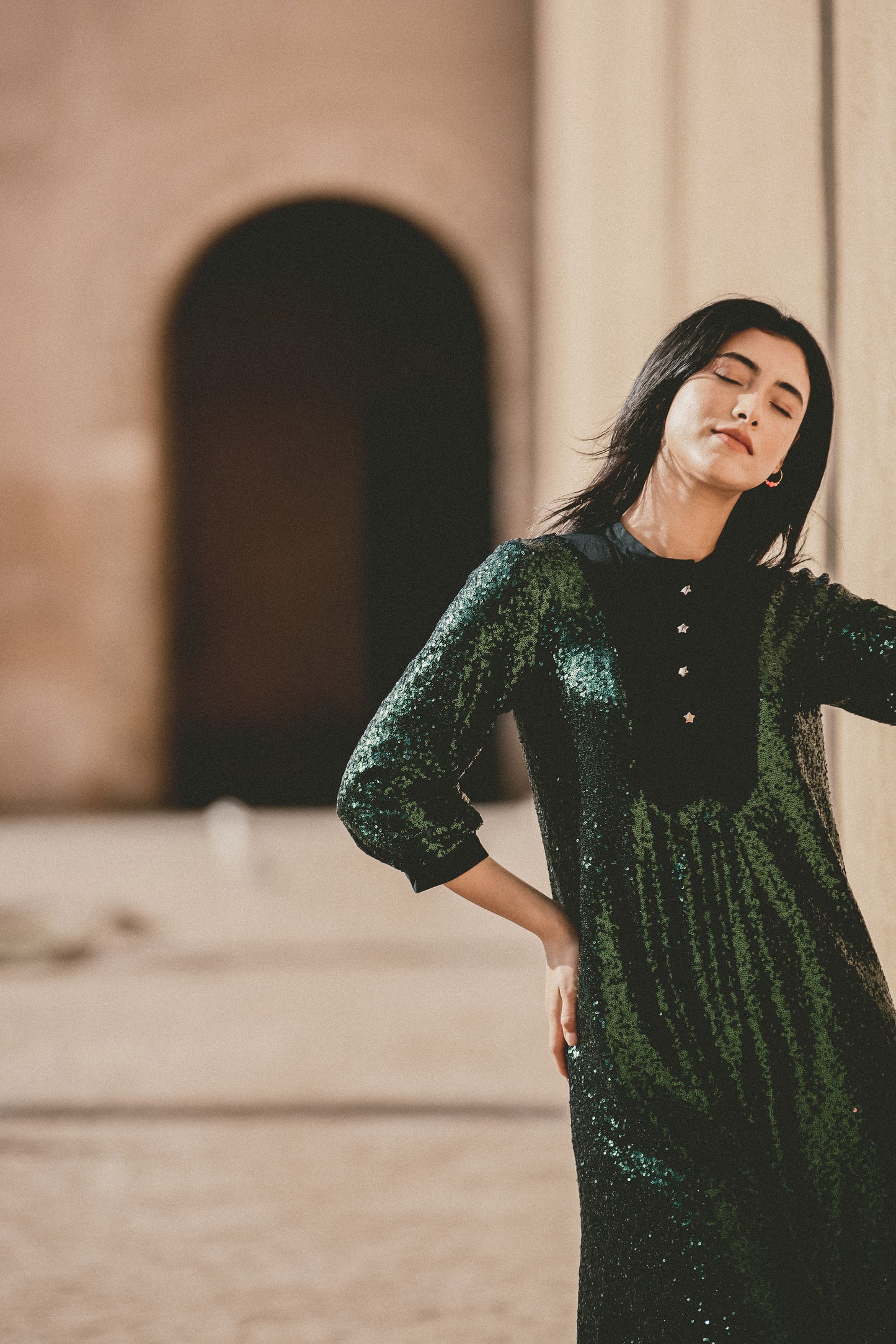 GOODIE TUNIC | BOTTLE GREEN SEQUINS