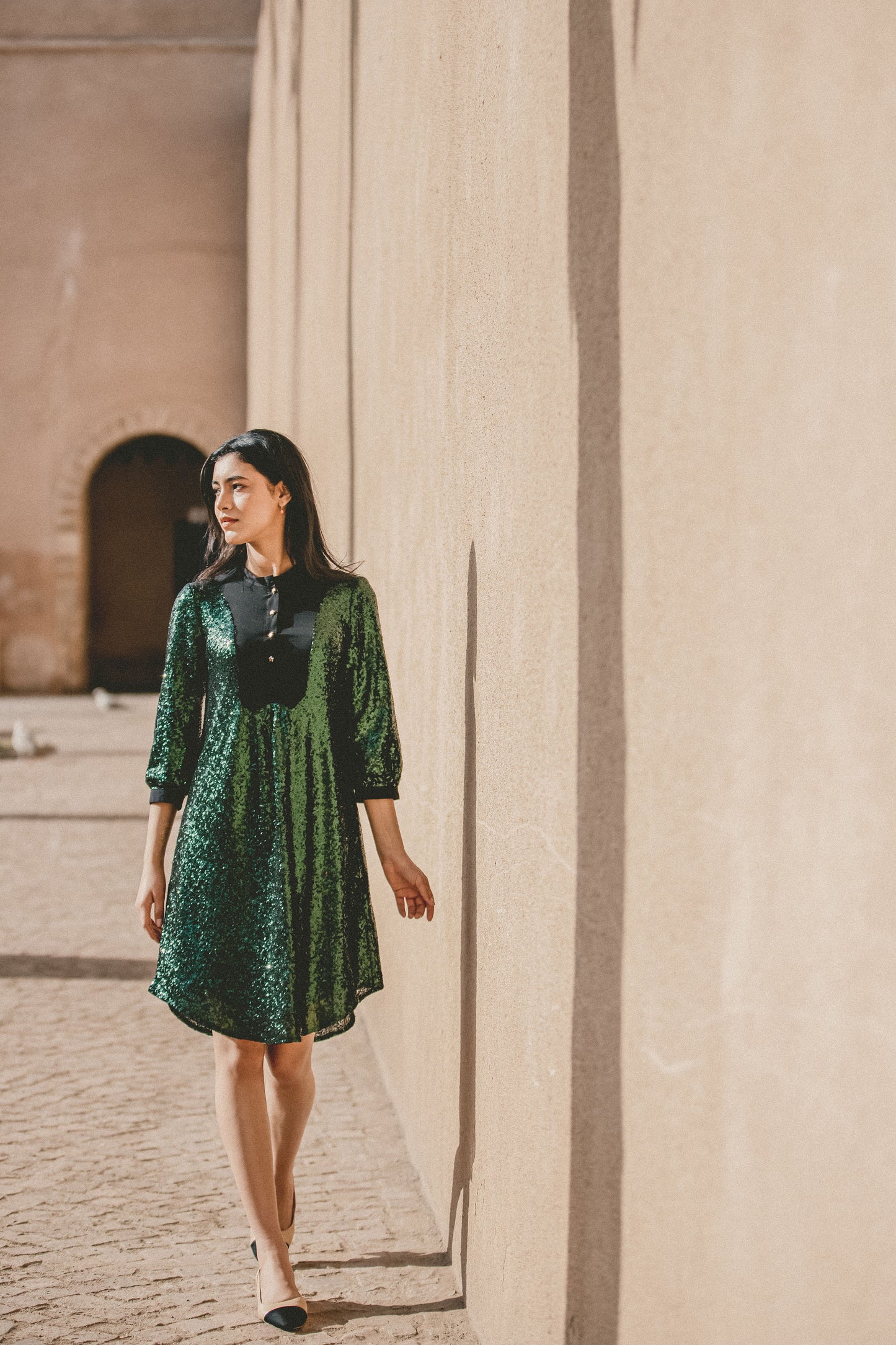 GOODIE TUNIC | BOTTLE GREEN SEQUINS