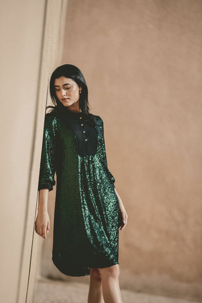 GOODIE TUNIC | BOTTLE GREEN SEQUINS