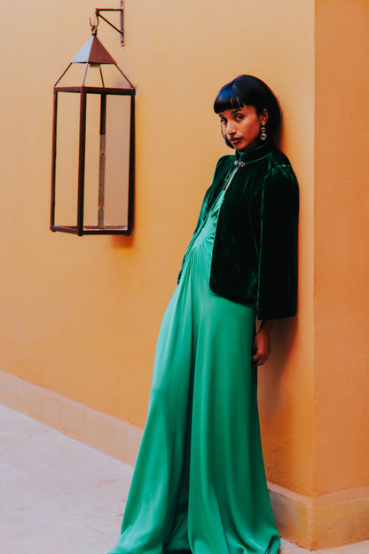 LONG JESSIE DRESS | SPRING GREEN SILK GEORGETTE