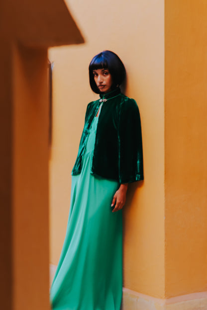 LONG JESSIE DRESS | SPRING GREEN SILK GEORGETTE