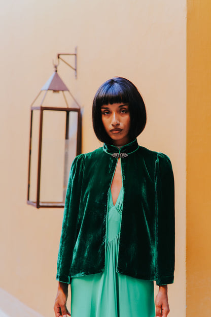 LONG JESSIE DRESS | SPRING GREEN SILK GEORGETTE