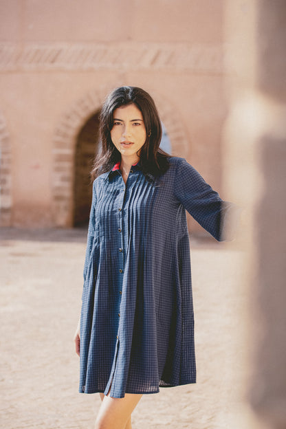 ISLA SHIRT DRESS | NAVY CHECKED COTTON
