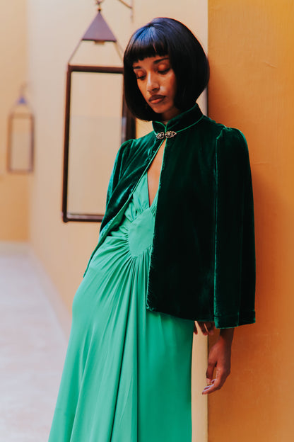 LONG JESSIE DRESS | SPRING GREEN SILK GEORGETTE