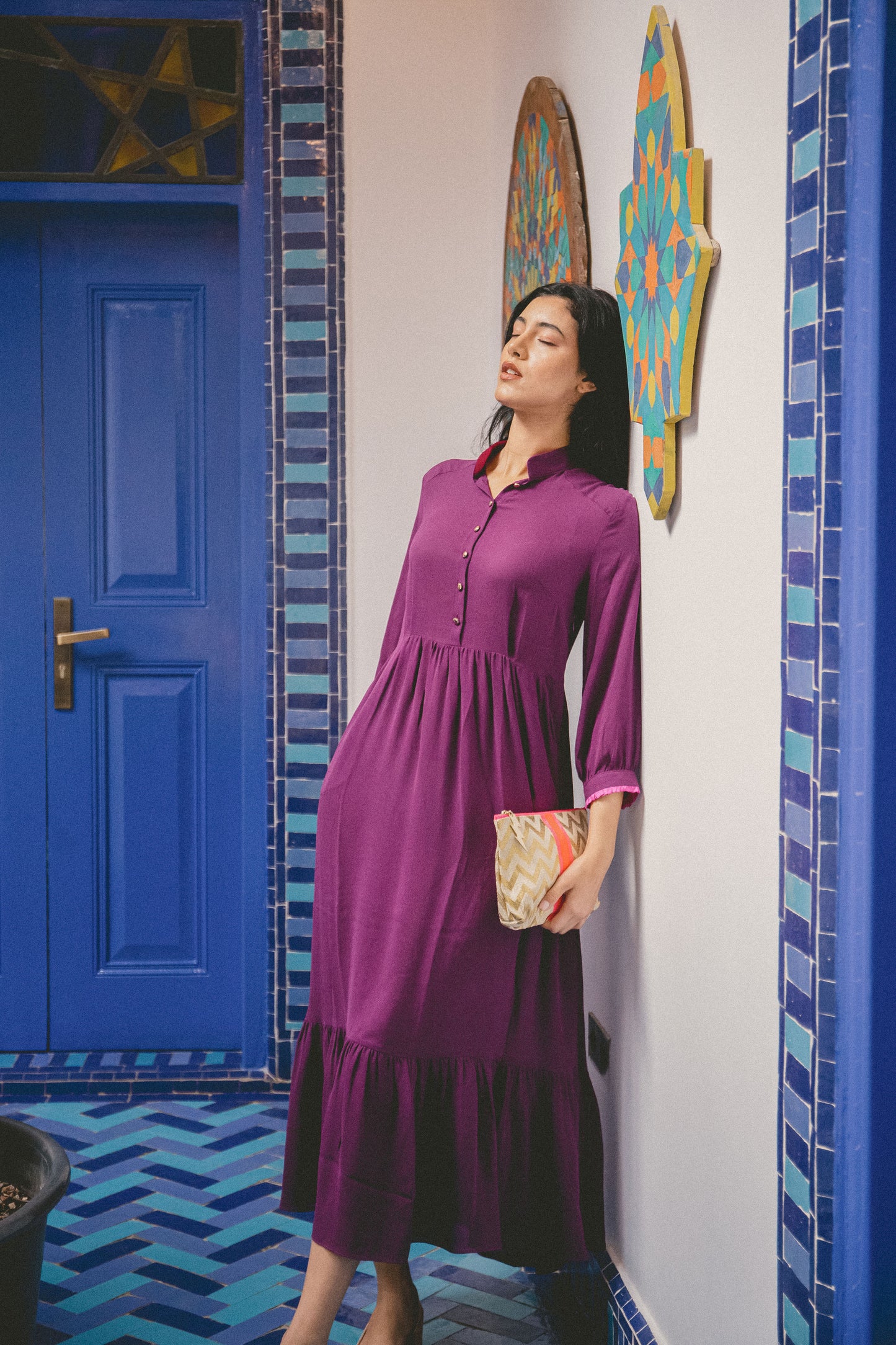 LONGER ANASTASIA DRESS | AUGBERGINE SILK GEORGETTE