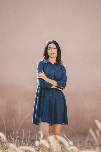 ISLA SHIRT DRESS | NAVY CHECKED COTTON