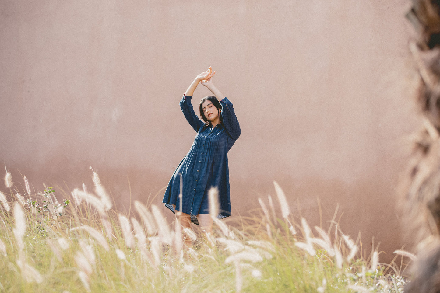 ISLA SHIRT DRESS | NAVY CHECKED COTTON