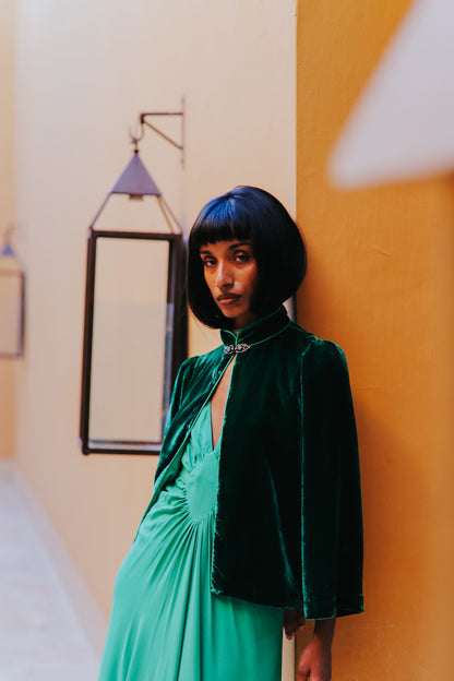 LONG JESSIE DRESS | SPRING GREEN SILK GEORGETTE