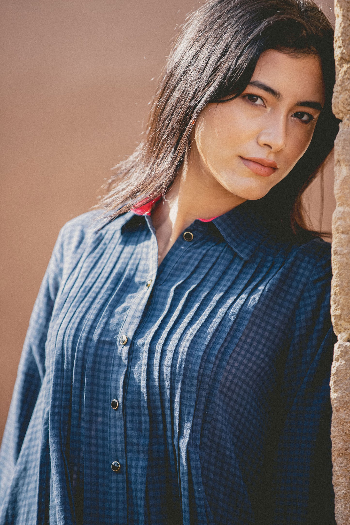 ISLA SHIRT DRESS | NAVY CHECKED COTTON