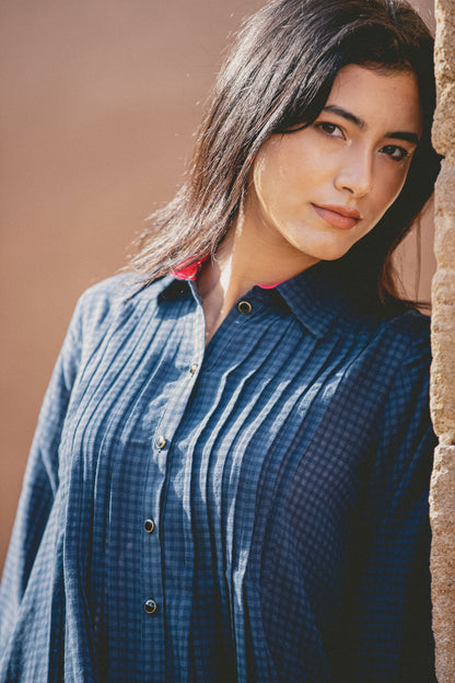 ISLA SHIRT DRESS | NAVY CHECKED COTTON